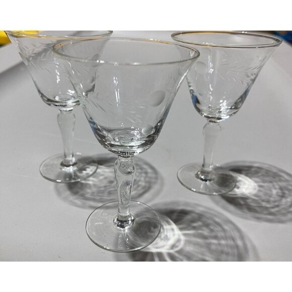 Set of 3 Etched Cordial Glasses Goblets - Picture 1 of 4